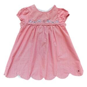Tommy Hilfiger VTG Red Pinstripe Embroidered Baby Dress - 6M